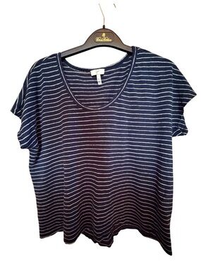 Joie Women’s Navy and White Striped Short Sleeve Tee - Lightweight Casual Top
